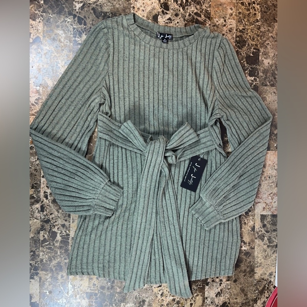 J For Justify Shirt Green Front Tie Blouse Top Sweater